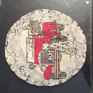 St Helens Ash Plaque with Red Fire Engine and Dalmation